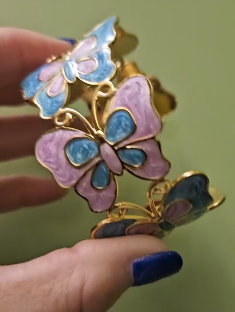 Cuff Bracelet Butterfly 18K Gold Plating On Stainless Steel Pinkish/Purple Blue